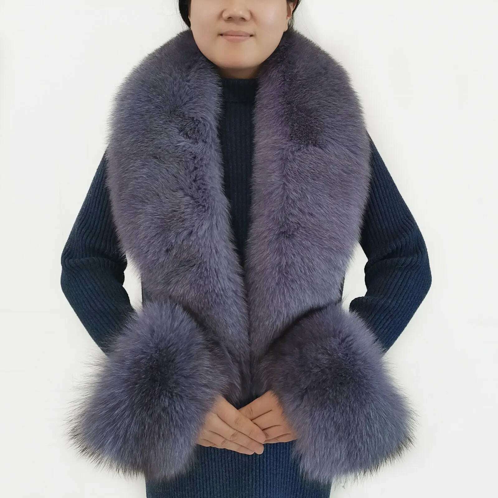 100% Natural Fox Fur Scarf And Cuff Set Women Winter Jacket Fur Collar Authentic Neck Scarves Luxury Fox Fur Warm Neck Warmers