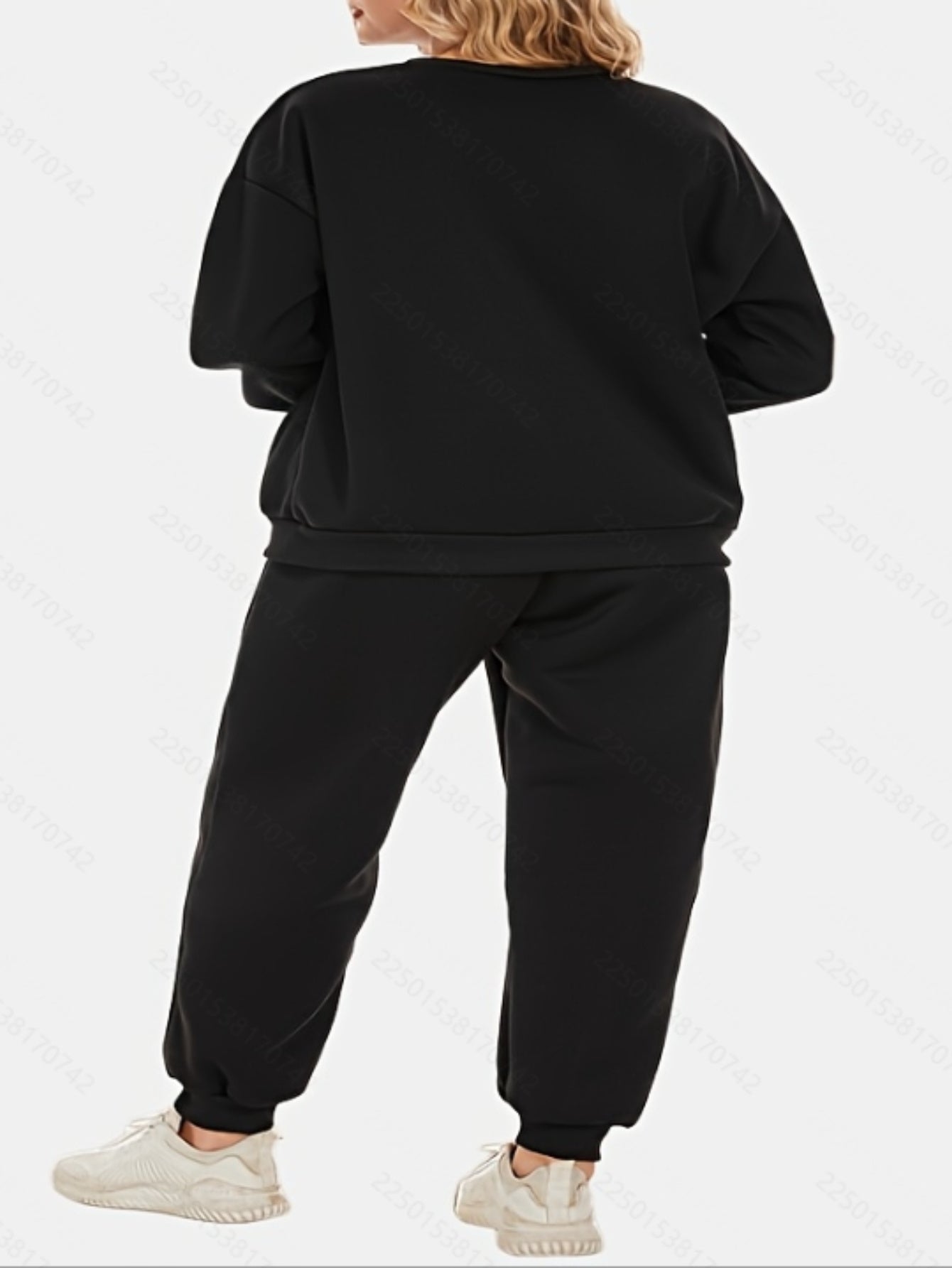 Plus Size Casual Psalm 91 Print Sweatshirt and Sweatpants Co-ord Set - Polyester & Spandex Knitted Fabric, Crew Neck, Slight Stretch, Alphabet Pattern