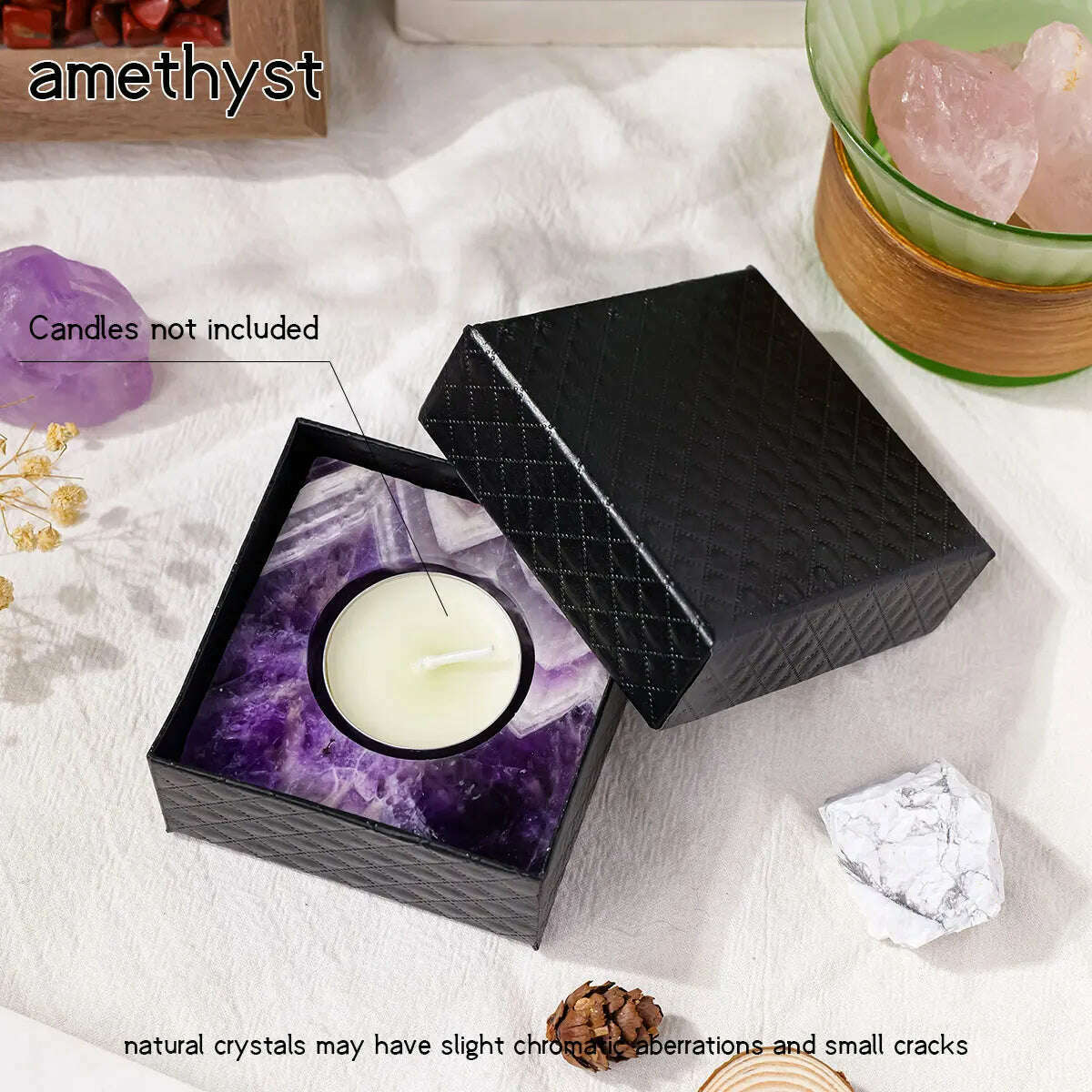 1pc Natural Crystal Raw Stone Square Rose Quartz Rough Candlestick Clear Quartz Smokeless Candle Home Decoration