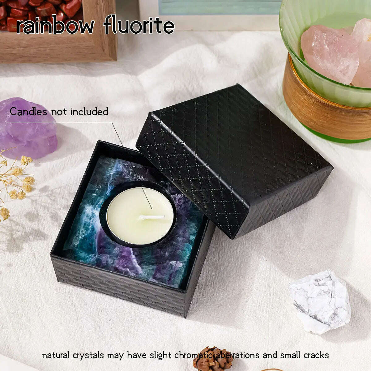 1pc Natural Crystal Raw Stone Square Rose Quartz Rough Candlestick Clear Quartz Smokeless Candle Home Decoration