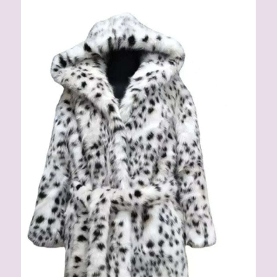2 Color Winter Warm Loose Plush Windbreaker With Hat Women Faux Fox Fur Black White Dot Leopard Coat Ladies Thick Long Overcoat