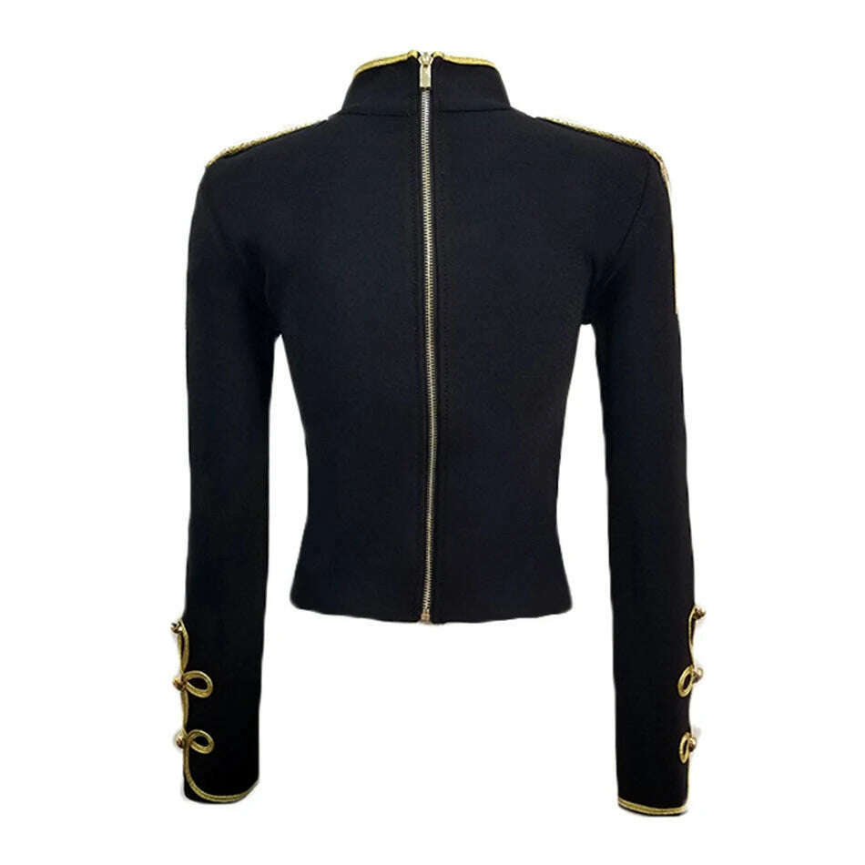2021 New Winter Autumn Fashion Women's Bandage Jacket Long Sleeve Casual Sexy Black Night Club Party Coat Outwear Female Golden