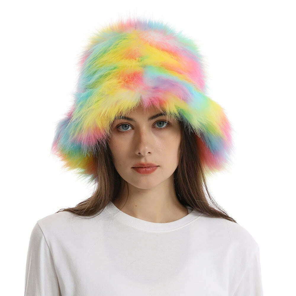 2024 New Winter Warm Faux Fur Bucket Hats For Women Outdoor Caps Soft Fleece Fisherman Cap Fluffy Earwarmer Ski Vacation Hats