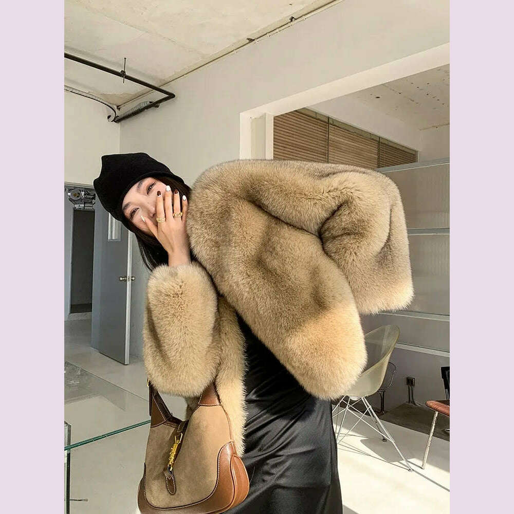 2024 Winter 100% Genuine Natural Whole Skin Fox Fur Coat For Women V-neck Jacket Luxury Outerwear High-end