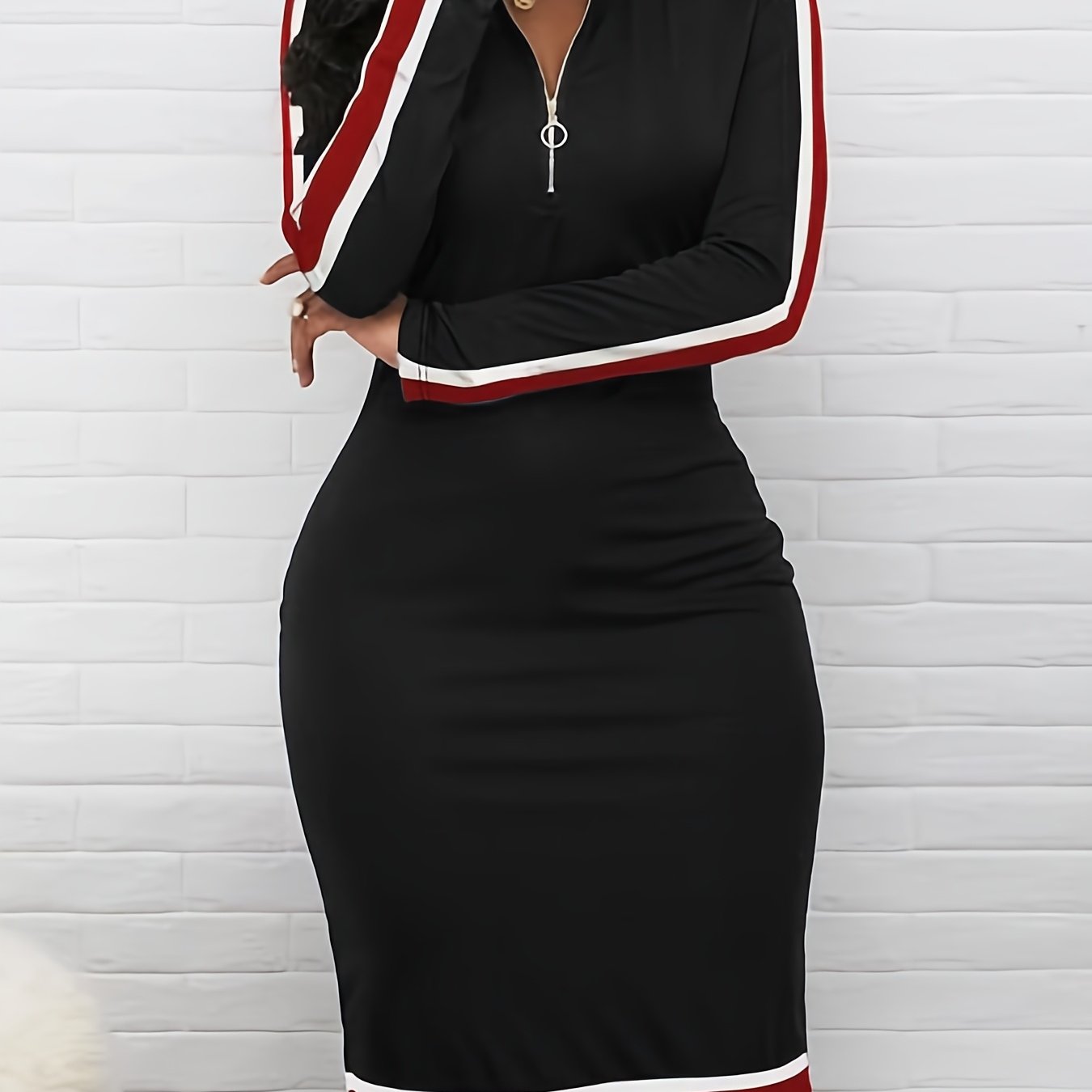 Women's Black & White Stripe - Stretchy Bodycon Dress, Machine Washable Formal & Everyday Outfits - Elegant Women's Clothing, Stylish Casual Wear, Chic Style, Sleek Texture, Trendy Outfit, Office Professionals, Work Attire, H