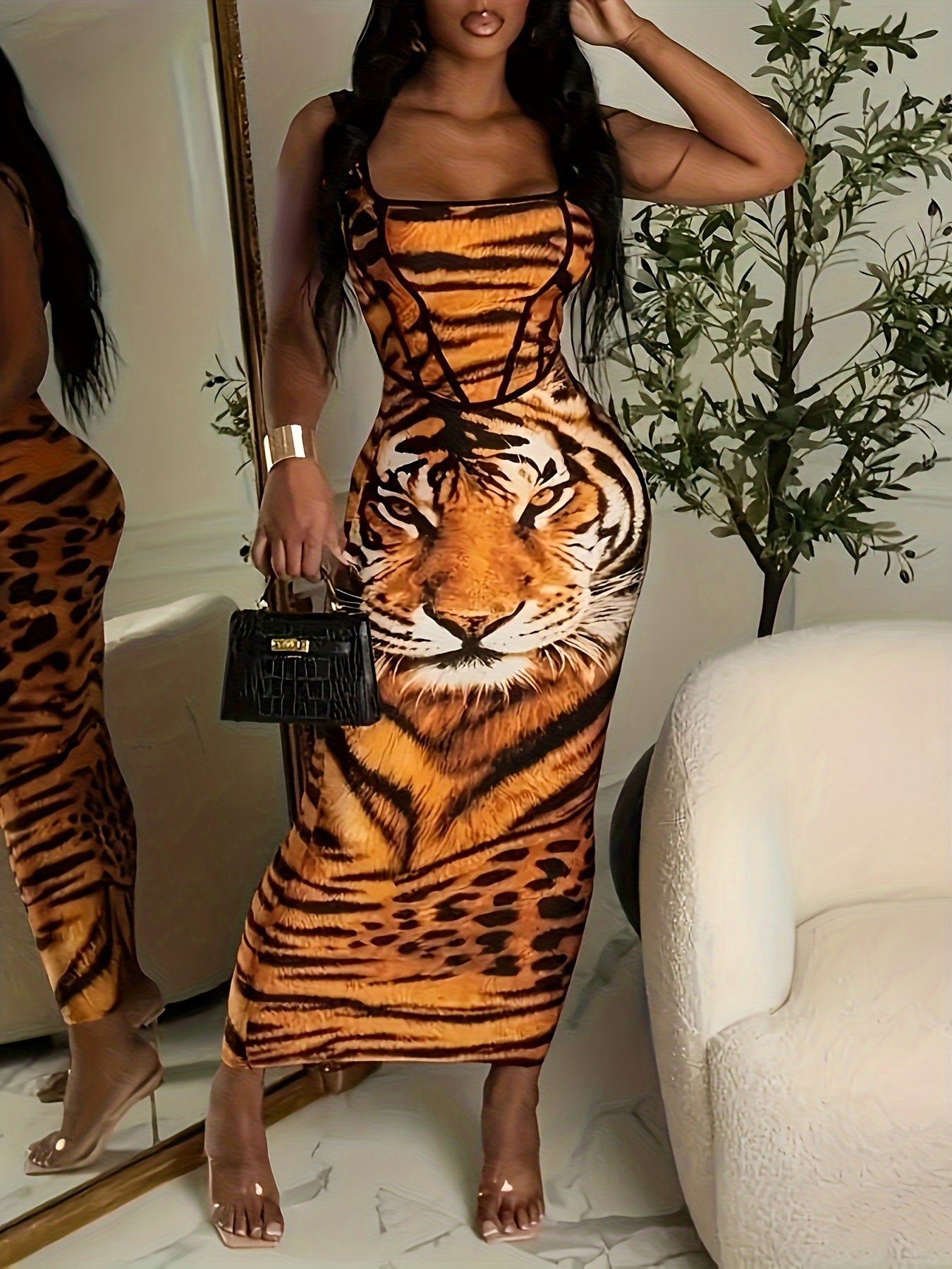 Flirty Tiger Print Cami Dress - Lightweight & Form-Fitting - Perfect for Spring & Summer - Trendy Womens Sleeveless Bodycon Dress