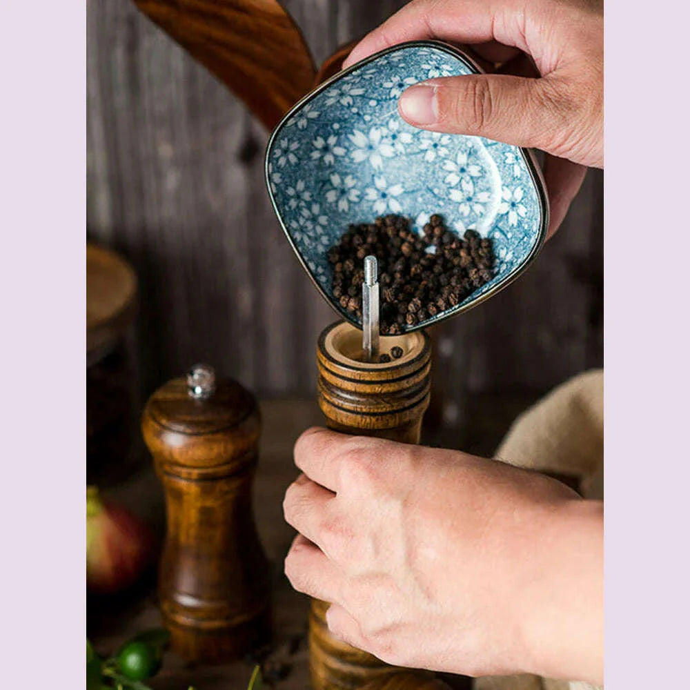 5" 8" 10" Salt and Pepper Grinder, Solid Wood Spice Pepper Mill with Strong Adjustable Ceramic Grinder Kitchen Cooking Tools