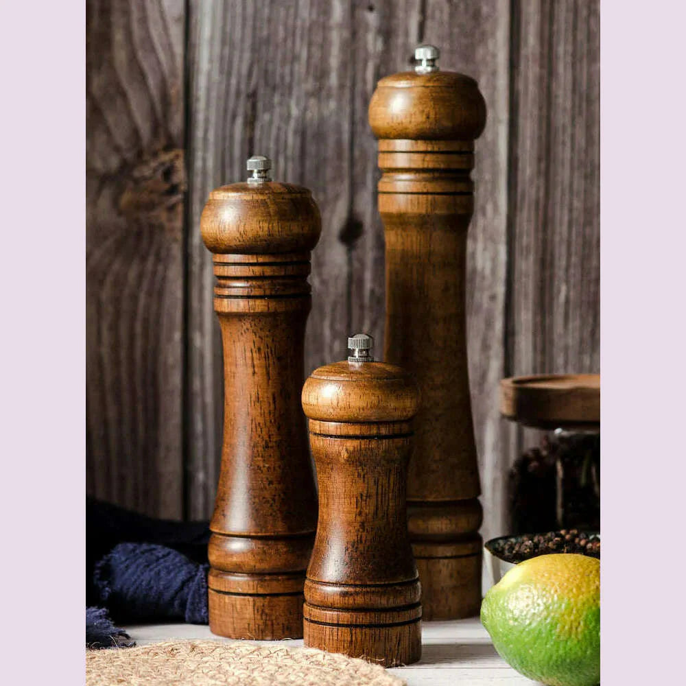 5" 8" 10" Salt and Pepper Grinder, Solid Wood Spice Pepper Mill with Strong Adjustable Ceramic Grinder Kitchen Cooking Tools