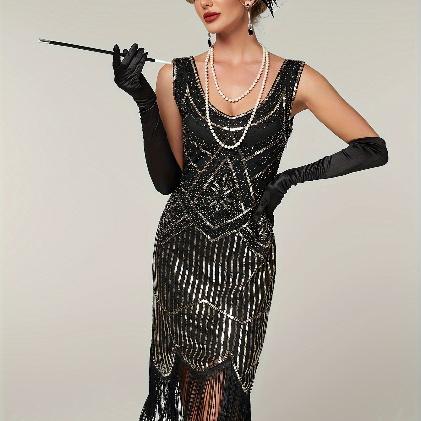 Sequined Fringe Hem Tank Dress, Vintage Sleeveless Bodycon Dress For Banquet & Party, Women's Clothing