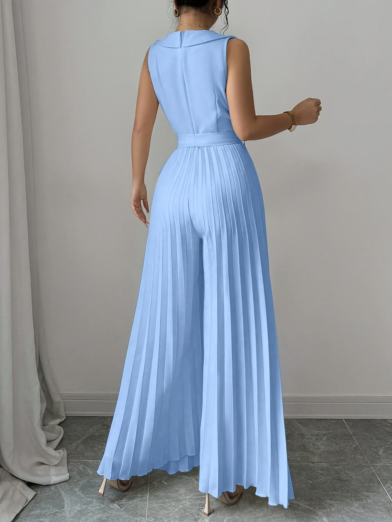 Women'S Elegant Double-Breasted Jumpsuit - Beige/Neutral Tones, Structured Formal & Casual Outfit with Belted Waist, Office Party Wedding Attire for Spring/Fall Seasons, Spring Fashion, Classic Silhouette, Polished Finish, Ve