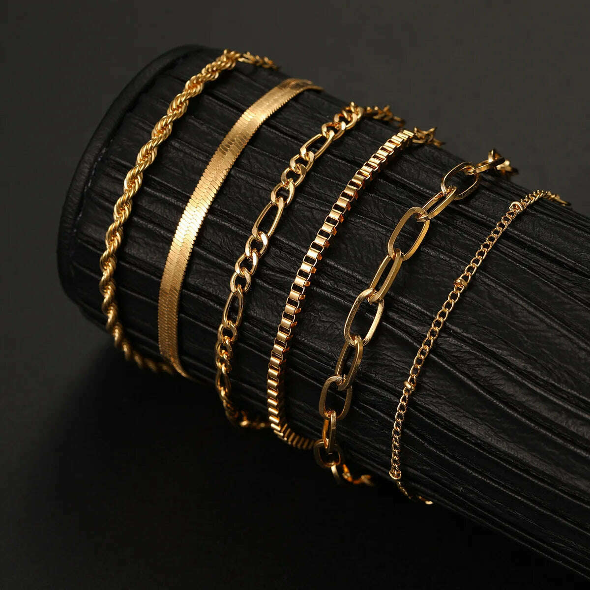 6 Piece Set Gold Color Luxury Bracelets for Women Zircon Shiny Simple Unisex Charm Chain Bracelet Punk Bangle Fashion Jewelry