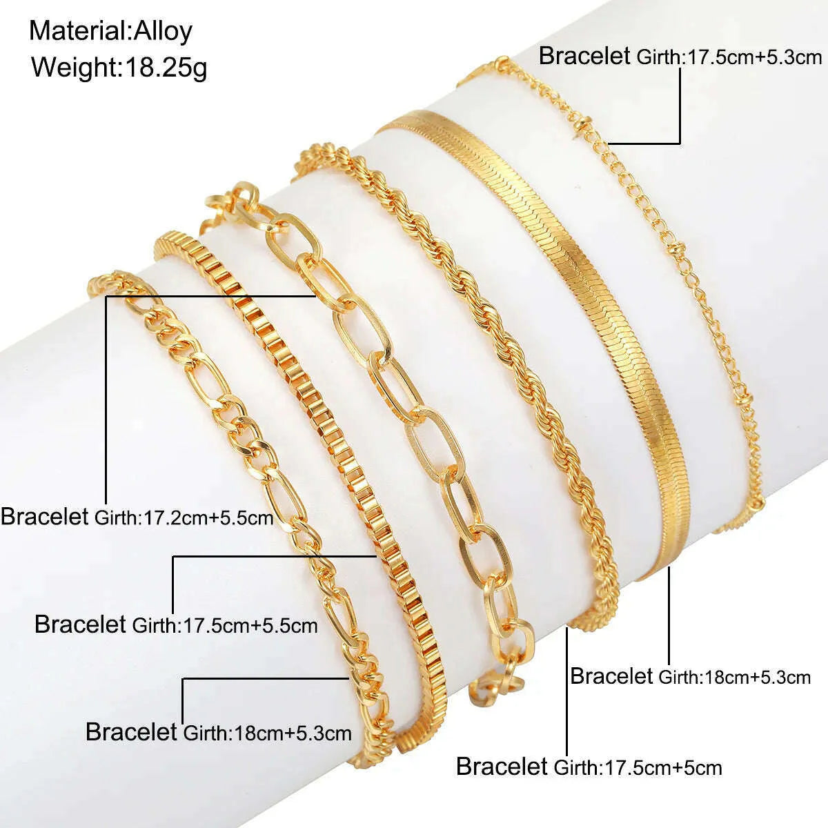 6 Piece Set Gold Color Luxury Bracelets for Women Zircon Shiny Simple Unisex Charm Chain Bracelet Punk Bangle Fashion Jewelry
