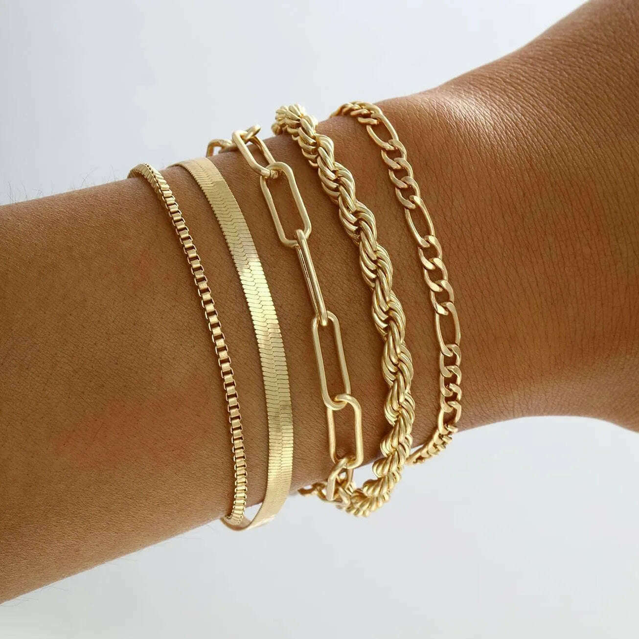 6 Piece Set Gold Color Luxury Bracelets for Women Zircon Shiny Simple Unisex Charm Chain Bracelet Punk Bangle Fashion Jewelry