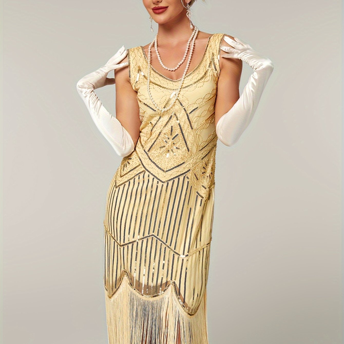 Sequined Fringe Hem Tank Dress, Vintage Sleeveless Bodycon Dress For Banquet & Party, Women's Clothing