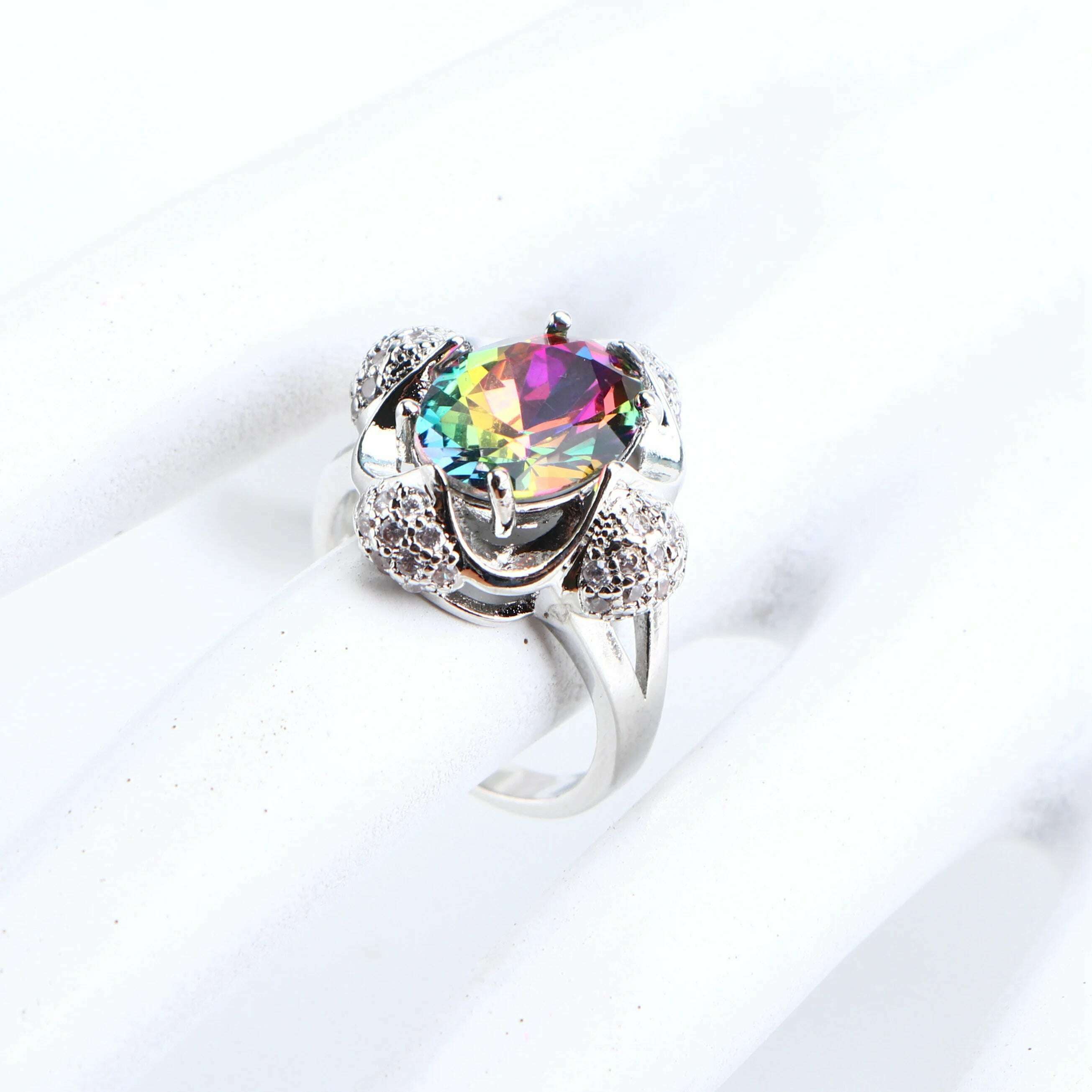 925 Silver Bridal Jewelry Sets For Women Magic Rainbow Wedding Jewelry Necklace Pendant Ring Earrings Bracelets Set Gifts Box