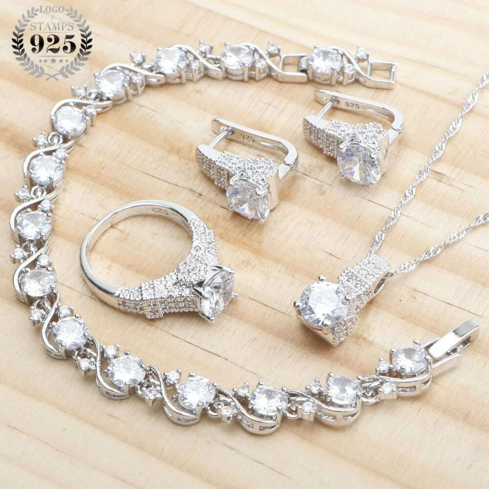 925 Sterling Silver Jewelry Sets For Women Wedding Jewelry Ladies Purple Zircon Earrings Bracelets Set Rings Pendant Necklace