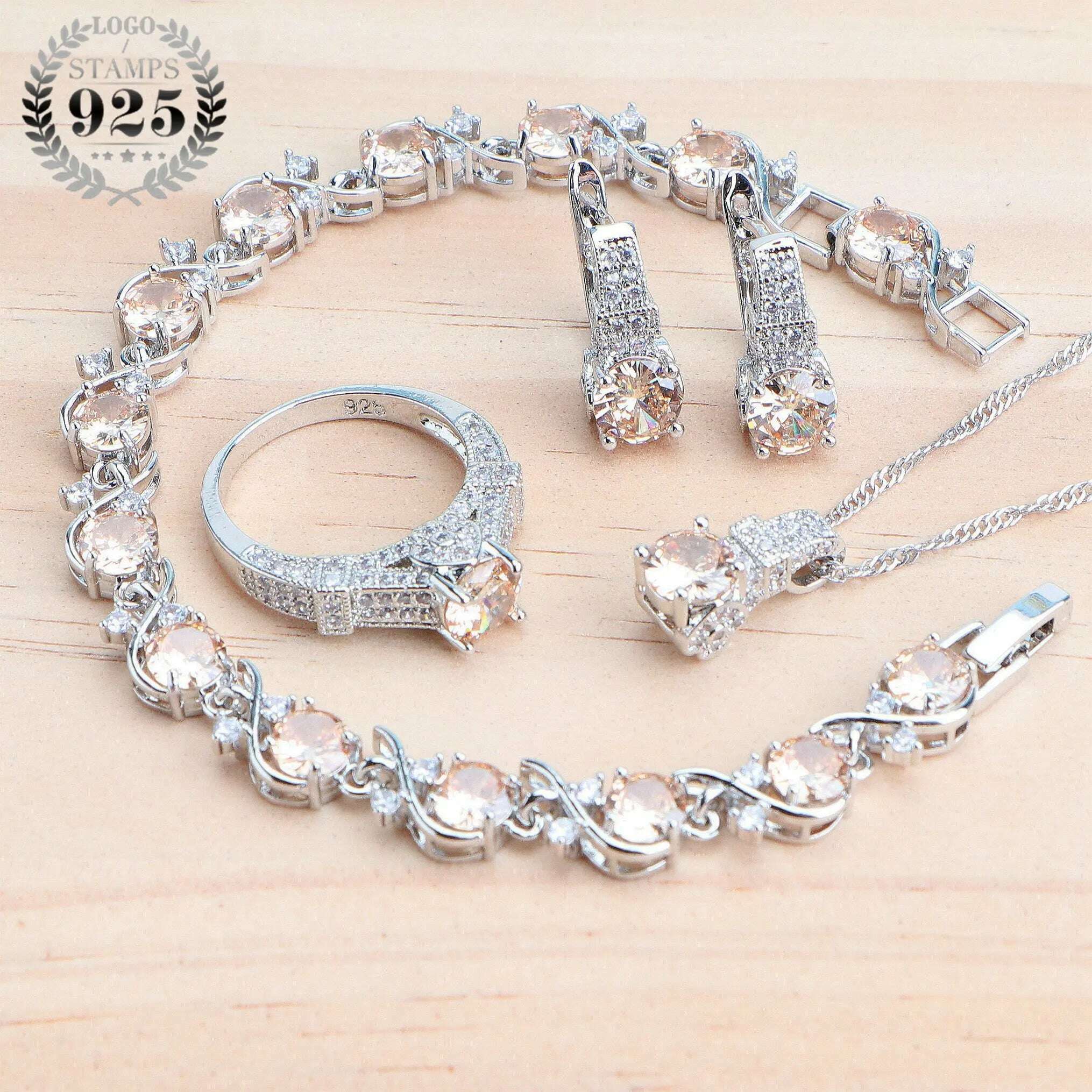 925 Sterling Silver Jewelry Sets For Women Wedding Jewelry Ladies Purple Zircon Earrings Bracelets Set Rings Pendant Necklace