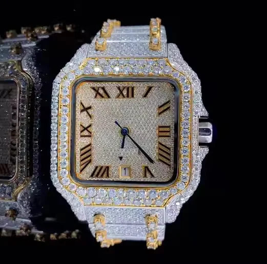 Sophisticated Lab Grown Diamond Mechanical Automatic Watch for Men Business Style Skeleton Dial Waterproof Stainless Steel