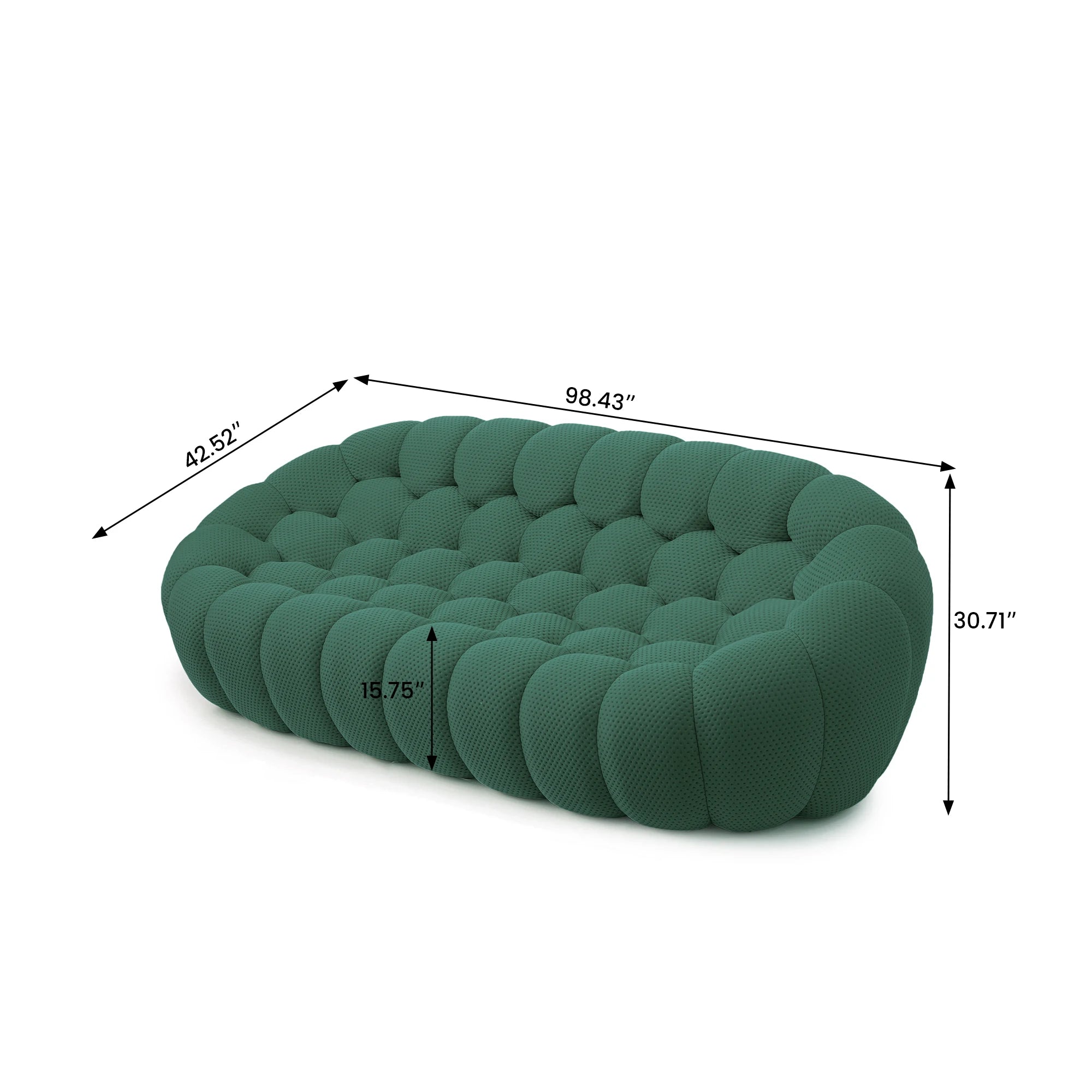 98.43'' Comfortable Curved Couch 3D Honeycomb Shape Mesh Fabric Bean Bag Sofa for Living Room Apartment Small Space - 3 Seater