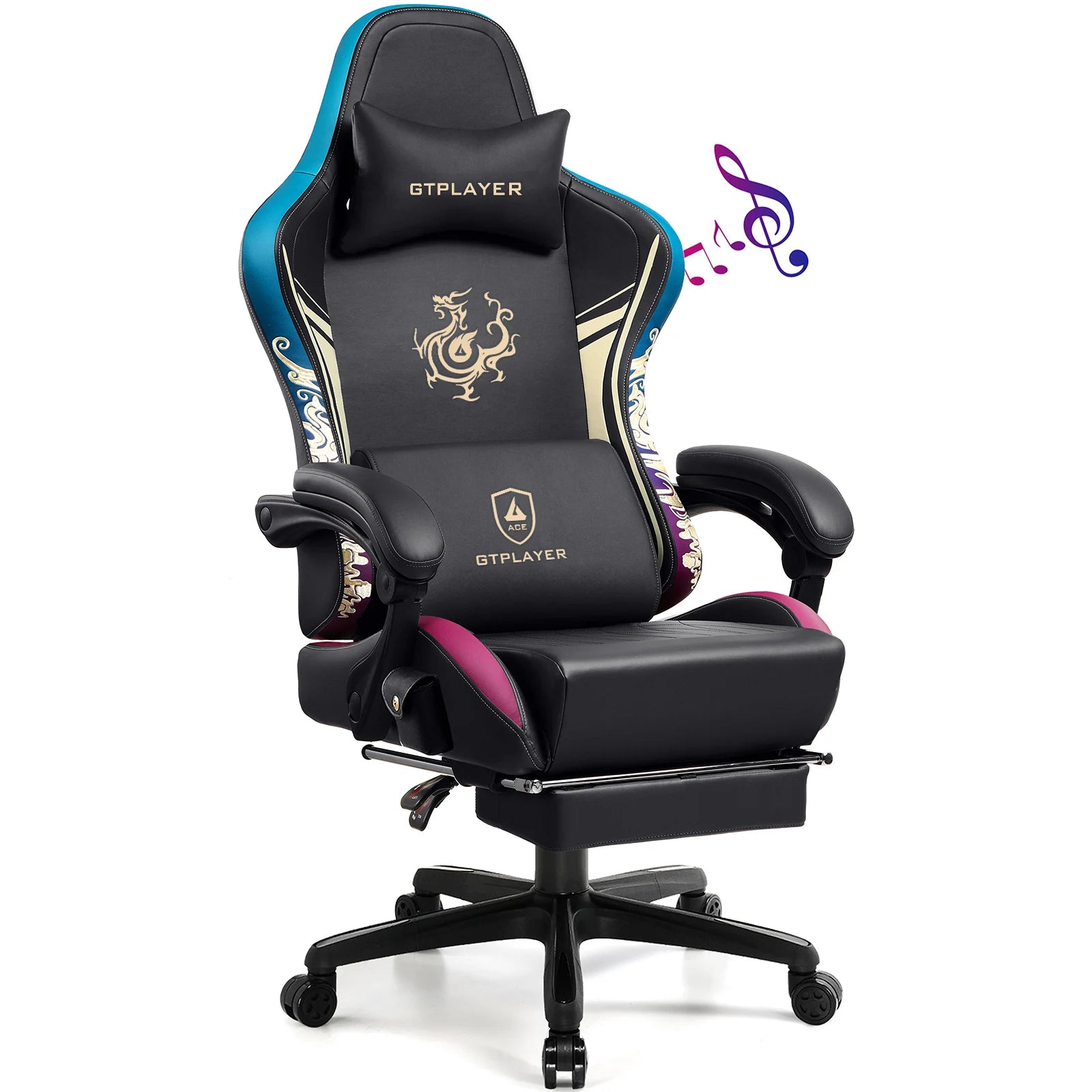 Gaming Chair with Bluetooth Speakers, Footrest & Ergonomic Design, Dragon Series Video Game & Office Chair