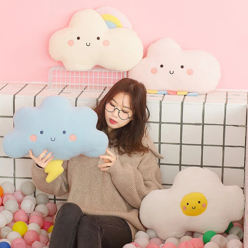Cute Emotion Face Weather Pillow Stuffed Plush Thunder Dark Clouds Rainbow White Cloud Cushion Baby Bed Room Decor Home Decor - Kimlud
