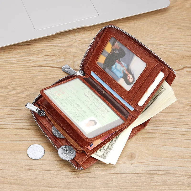 William POLO Genuine Leather Men Wallet With Card Holder Short Purse Zipper Wallets Casual Standard Wallets for Men