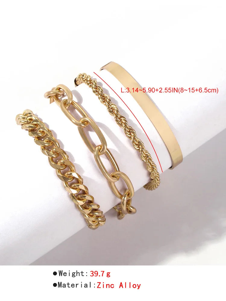 4pcs Punk Curb Cuban Chain Bracelets Set for Women Miami Boho Thick Gold Color Charm Bracelets Bangles Fashion Jewelry