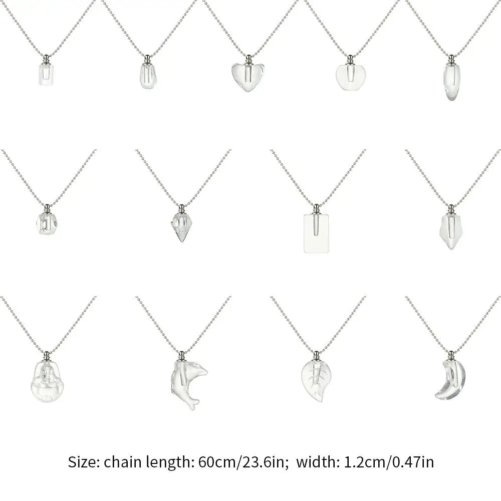 Hollow Bottle Necklace Perfume Jar Pendant Lucky Charm Ash Locket Essential Oil Chain Openable Necklace Clear Crystal Jewelry