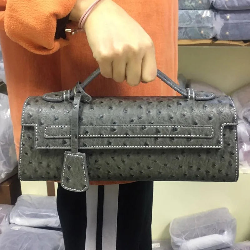 Classic Elegant Ostrich Women Clutch Bag Python Handbags Ladies Tote Bag Fashion Tote Purse Female Messenger Shoulder Bag
