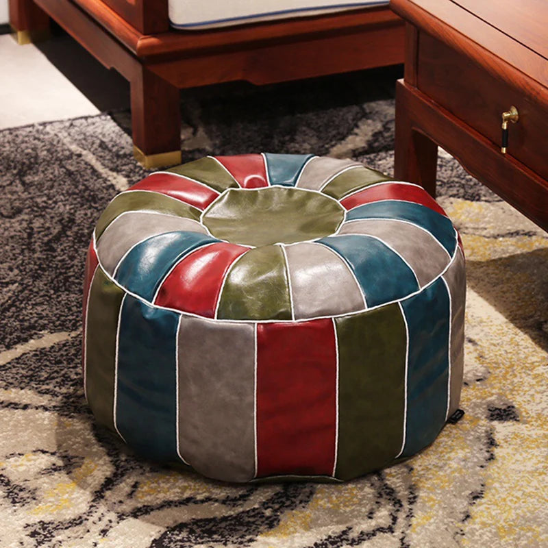 Moroccan Futon Oil Wax Faux Leather Seat Covers Mandala Embroidered Round Cushion Cover Living Room Decor Tatami Footstool Cover