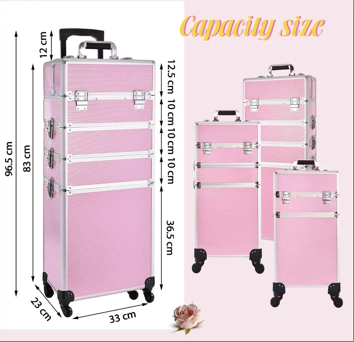 Hot Selling Professional Large 4-in-1 Rolling Makeup Case Eco-Friendly Aluminum Practical Lockable Train Extendable Portable