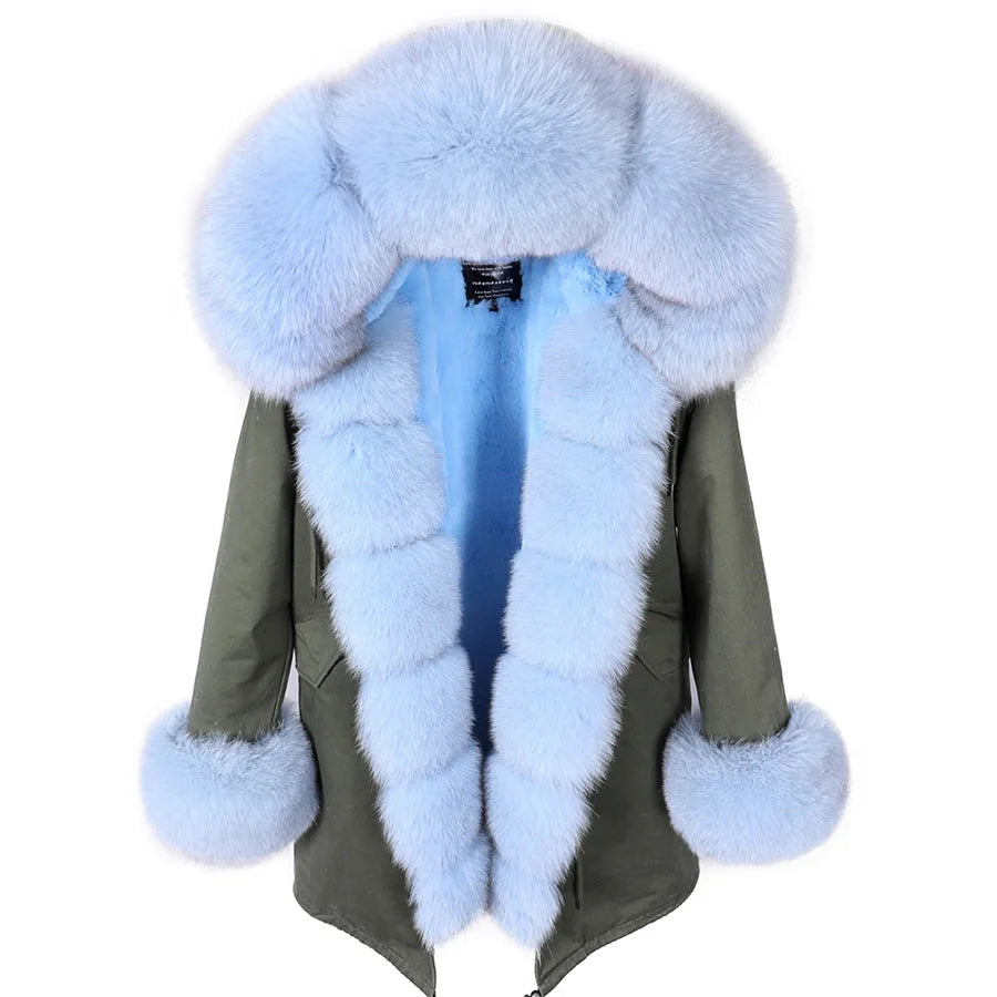 MAOMAOKONG 2024 Winter Women Coat Natural Fox Fur Collar Cuff Black Jackets Outwear Thick Luxury Real Fur Parka Women's Fur Coat