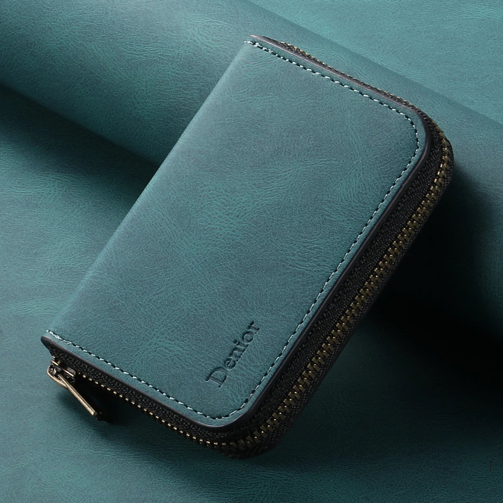 Denior | RFID-Blocking Zipper Wallet with Multiple Card Slots | Faux Leather | Strong Magnetic ID Credit Card Holder Money Bag