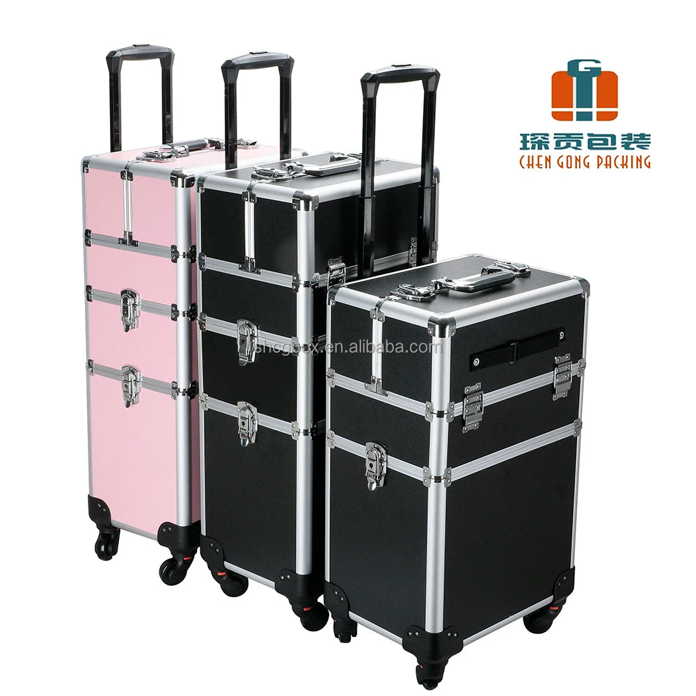 Chen Gong Box New Pattern Makeup Case 4in1 Cosmetic Trolley Makeup Artist Travel Train Case Nail Organizer Box