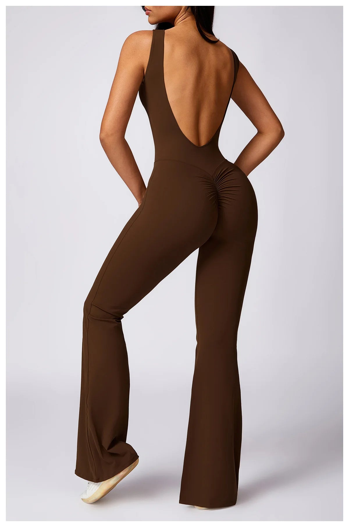Women's Bodysuit Jumpsuit Hollow Casual Workout Wear Skinny Fit Tummy Control Solid Scrunch Butt Flare Leg Legging Jumpsuit