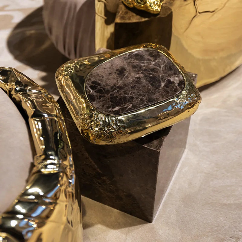 Boca Luxury Copper Base High-end Marble Side Table with Stylish Furniture for Interior Villa and Home Decor | Kimlud...