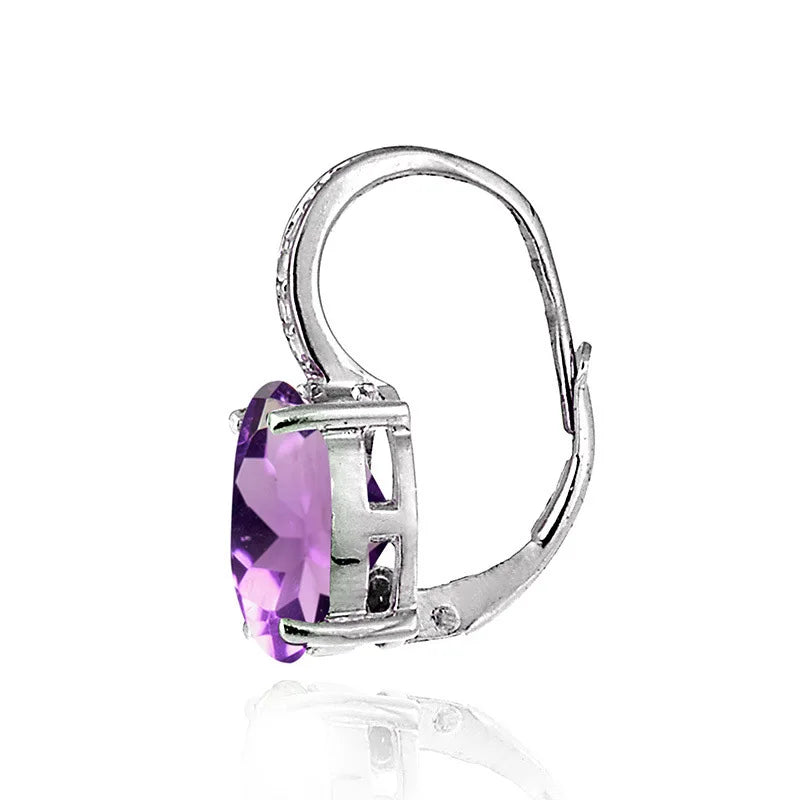 New 925 Sterling Silver Earrings Colorful Gemstone Amethyst 18k Gold Ear Buckle For Woman Charm Jewelry Gift