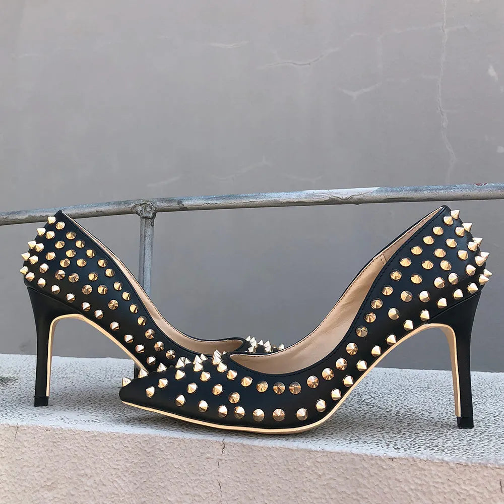 Veowalk Silvet Gold Revits Women Sexy 12cm Pointed Toe High Heels Ladies Shallow Stiletto Pumps Shiny Wedding Party Dress Shoes