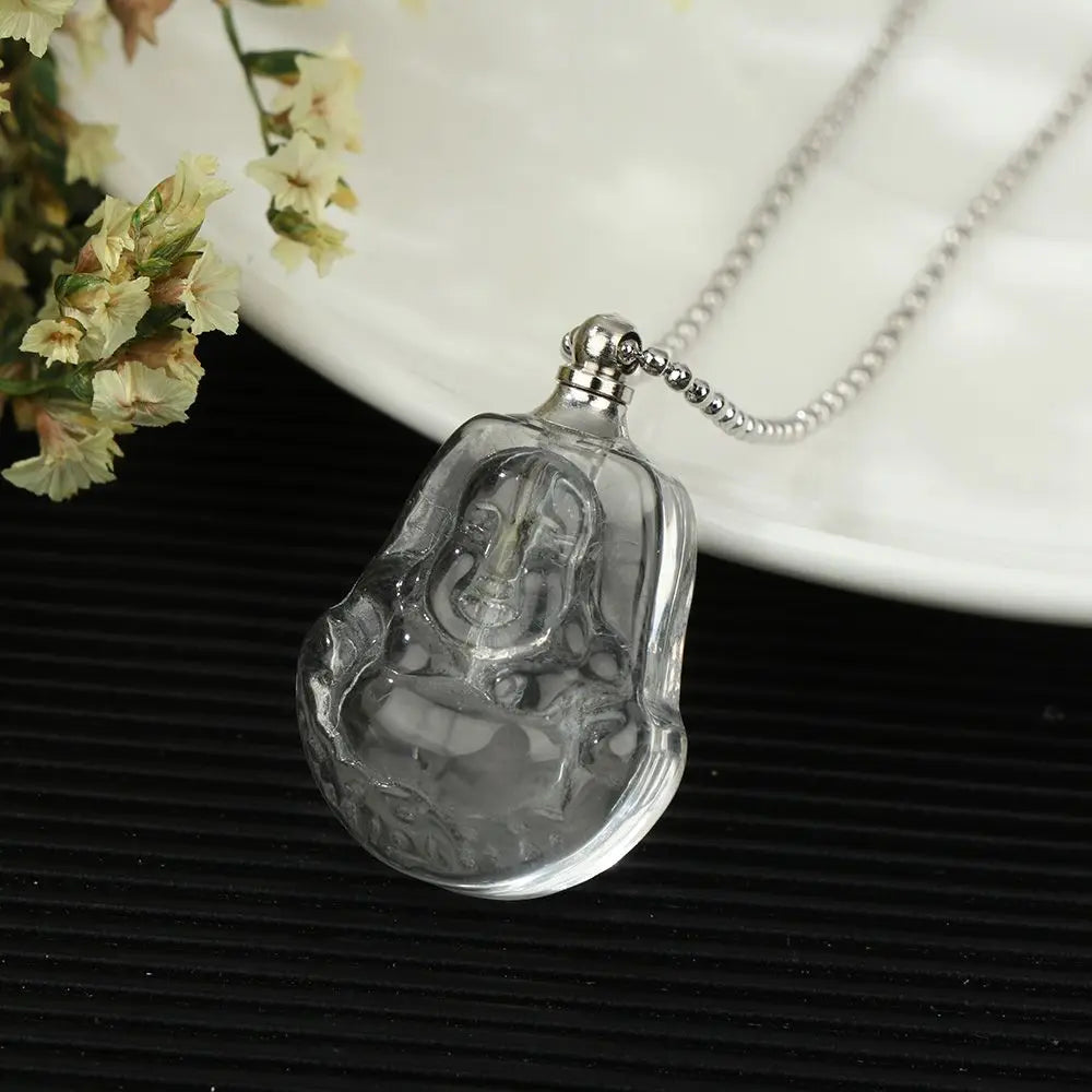 Hollow Bottle Necklace Perfume Jar Pendant Lucky Charm Ash Locket Essential Oil Chain Openable Necklace Clear Crystal Jewelry