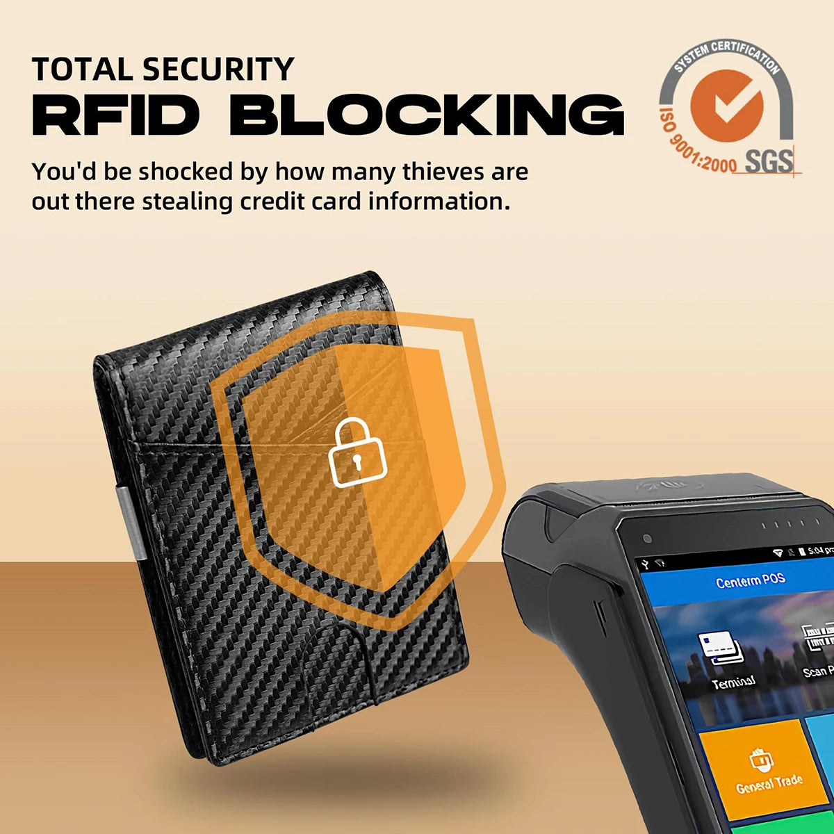 RFID Blocking Men's Carbon Fiber Pattern Wallet Minimally Thin Double Fold Credit Card Holder Portable Front Pocket Wallet