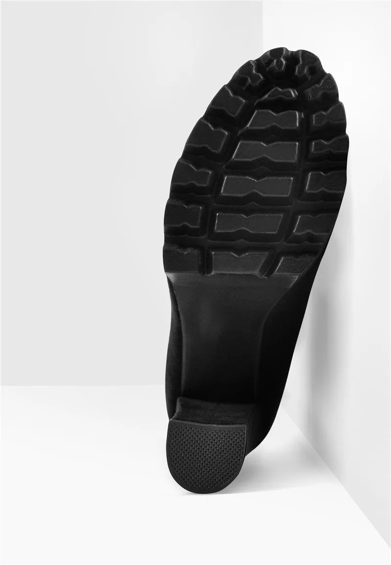 Onlymaker Women Platform Round Toe Black Matten Ankle Booties Thick High Heel Plus Size Handmade Winter Boots