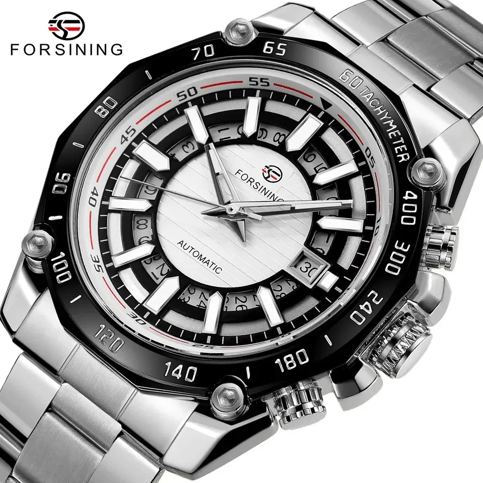 FORSINING New Automatic Mechanical Watch for Men Stainless Steel Waterproof Skeleton Watches Business Luxury Gold Wristwatches
