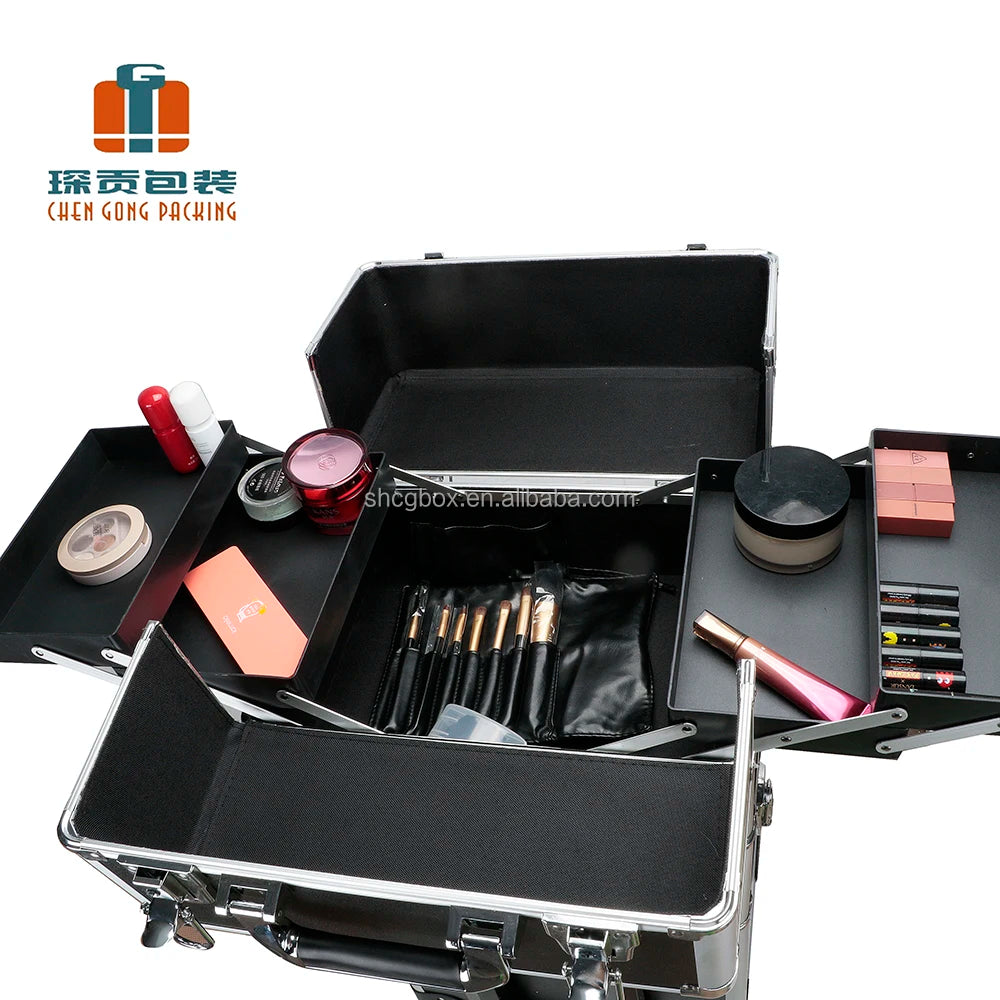 Chen Gong Box New Pattern Makeup Case 4in1 Cosmetic Trolley Makeup Artist Travel Train Case Nail Organizer Box