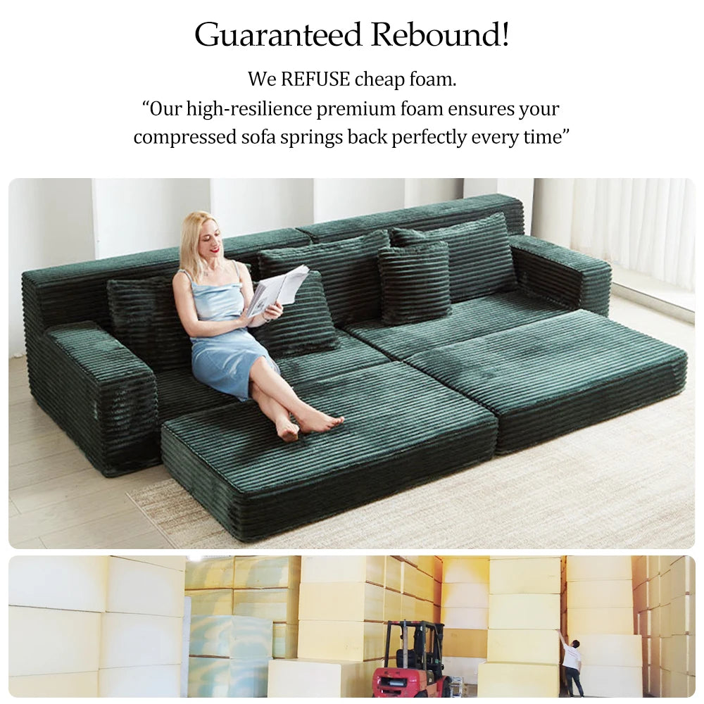 High-Density Sponge Fabric Tufted Modern Villa Sofa Bed Set Square Reclining Extendable Upholstered Comfortable...