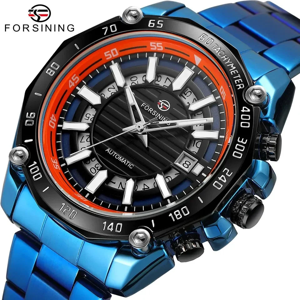 FORSINING New Automatic Mechanical Watch for Men Stainless Steel Waterproof Skeleton Watches Business Luxury Gold Wristwatches