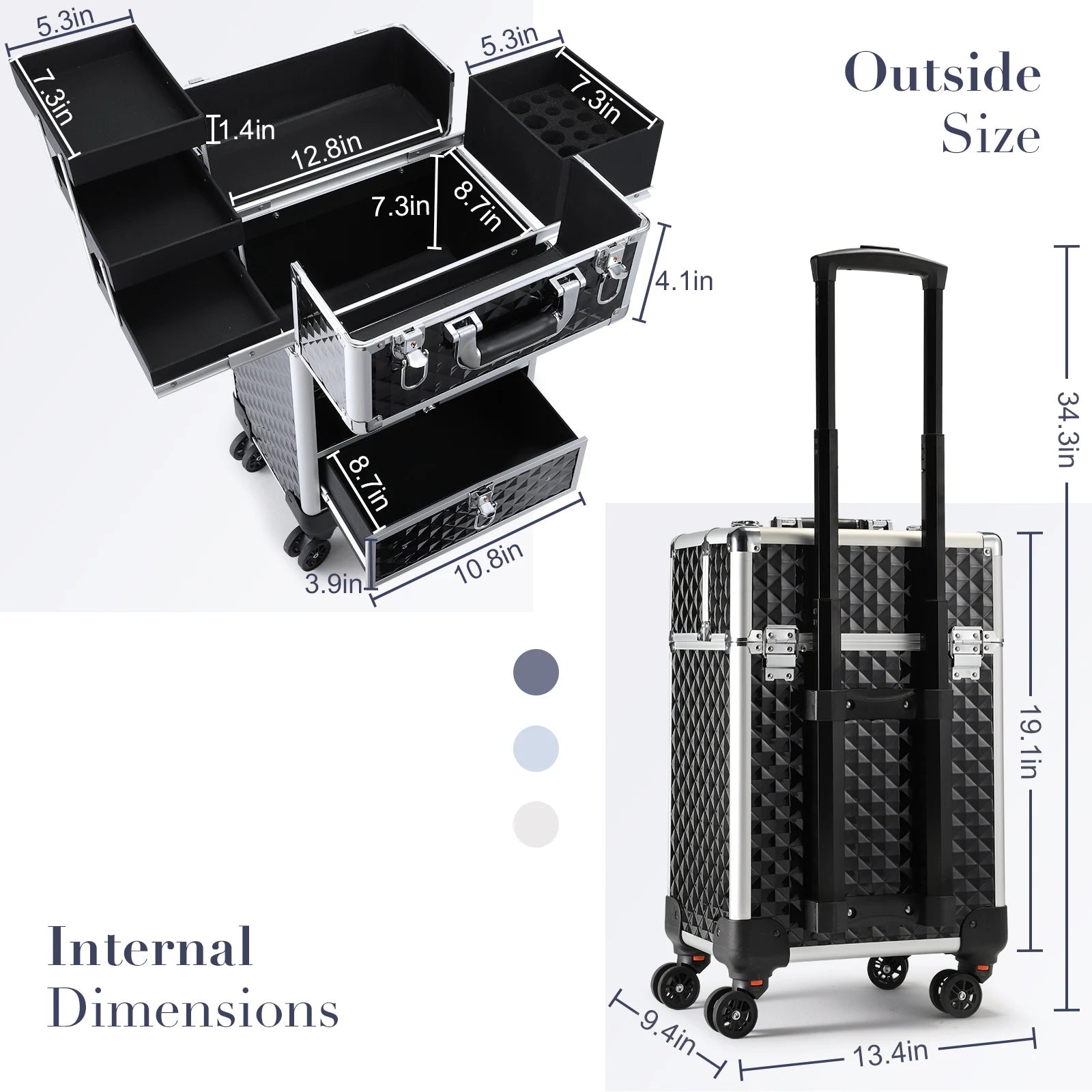 2025 Portable Makeup Case with Large Capacity Drawer Open Closure Train Case Trolley Organizer for Beauty Professionals