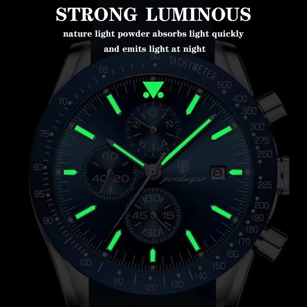 Poedagar 988 P988 Men's Chronograph Quartz Watch Luxury Waterproof Luminous Business Wristwatch for Men Montre Relojes Homme Uhr