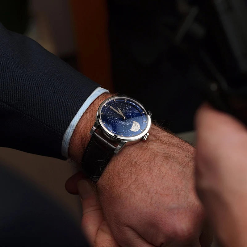 AGELOCER Original Astronomer Watch Men's Business Luxury Gold Watch Automatic Mechanical Moon Phase Watch Birthday Gift for Men