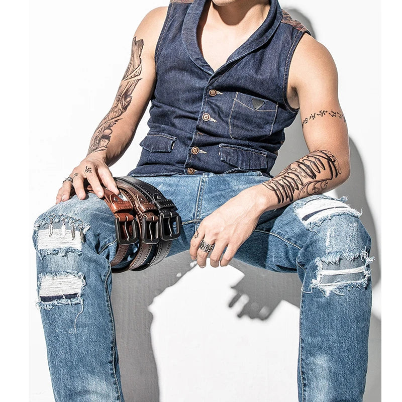 MEDYLA Men's Leather Belts For Men Vintage Alloy Pin Buckle Waistband Strap Jeans Belt For Male Cowhide Belt DSW535