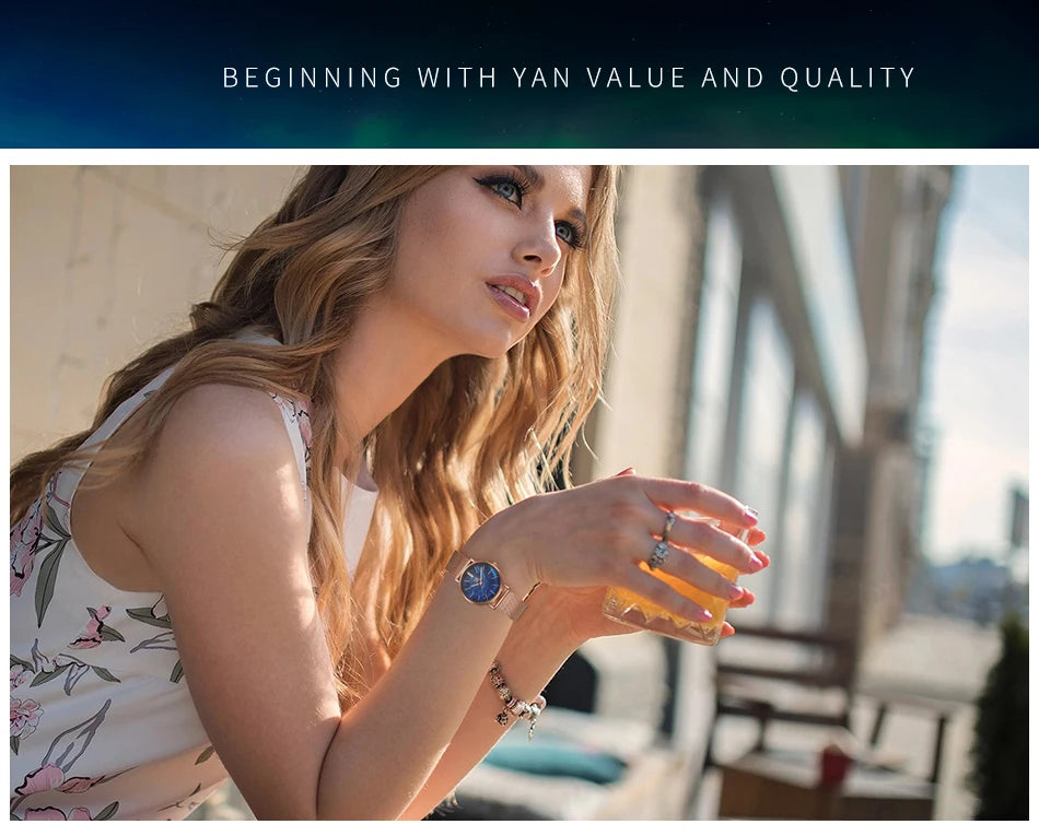 Shengke Women Watches Starry Green Dial Mesh Band Ladies Wristwatch Ultra-thin Stainless Steel Strap Quartz Montre Femme Gift